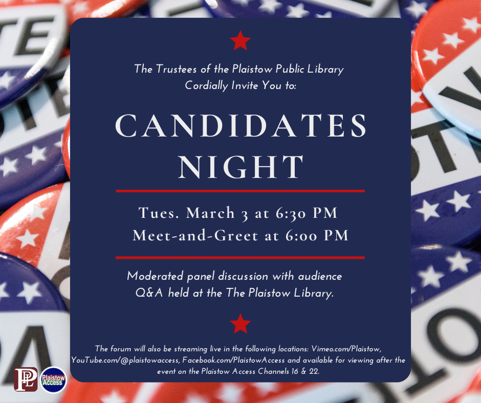 Candidates Night Tuesday, March 3rd at 6:30 PM - Meet-and-Greet at 6:00 PM